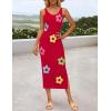 ZESICA Women’s Summer Knit Bodycon Midi Dress 2026 Sleeveless Floral Crewneck Color Block Long Beach Party Dresses(Red)