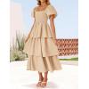 ZESICA Women’s Summer Puff Sleeve Midi Dress 2026 Casual Flowy A Line Tiered Wedding Guest Beach Vacation Long Dresses(Apricot)