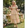 ZESICA Women’s Summer Puff Sleeve Midi Dress 2026 Casual Flowy A Line Tiered Wedding Guest Beach Vacation Long Dresses(Apricot)