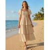 ZESICA Women’s Summer Puff Sleeve Midi Dress 2026 Casual Flowy A Line Tiered Wedding Guest Beach Vacation Long Dresses(Apricot)