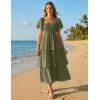 ZESICA Women’s Summer Puff Sleeve Midi Dress 2026 Casual Flowy A Line Tiered Wedding Guest Beach Vacation Long Dresses(Army Green)