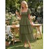 ZESICA Women’s Summer Puff Sleeve Midi Dress 2026 Casual Flowy A Line Tiered Wedding Guest Beach Vacation Long Dresses(Army Green)