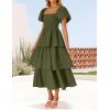 ZESICA Women’s Summer Puff Sleeve Midi Dress 2026 Casual Flowy A Line Tiered Wedding Guest Beach Vacation Long Dresses(Army Green)