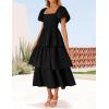 ZESICA Women’s Summer Puff Sleeve Midi Dress 2026 Casual Flowy A Line Tiered Wedding Guest Beach Vacation Long Dresses(Black)