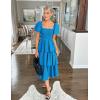 ZESICA Women’s Summer Puff Sleeve Midi Dress 2026 Casual Flowy A Line Tiered Wedding Guest Beach Vacation Long Dresses(Blue)