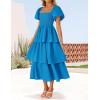 ZESICA Women’s Summer Puff Sleeve Midi Dress 2026 Casual Flowy A Line Tiered Wedding Guest Beach Vacation Long Dresses(Blue)