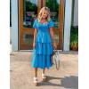 ZESICA Women’s Summer Puff Sleeve Midi Dress 2026 Casual Flowy A Line Tiered Wedding Guest Beach Vacation Long Dresses(Blue)