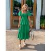 ZESICA Women’s Summer Puff Sleeve Midi Dress 2026 Casual Flowy A Line Tiered Wedding Guest Beach Vacation Long Dresses(Green)