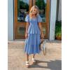 ZESICA Women’s Summer Puff Sleeve Midi Dress 2026 Casual Flowy A Line Tiered Wedding Guest Beach Vacation Long Dresses(Light Blue)