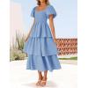 ZESICA Women’s Summer Puff Sleeve Midi Dress 2026 Casual Flowy A Line Tiered Wedding Guest Beach Vacation Long Dresses(Light Blue)
