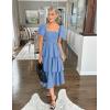 ZESICA Women’s Summer Puff Sleeve Midi Dress 2026 Casual Flowy A Line Tiered Wedding Guest Beach Vacation Long Dresses(Light Blue)