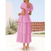 ZESICA Women’s Summer Puff Sleeve Midi Dress 2026 Casual Flowy A Line Tiered Wedding Guest Beach Vacation Long Dresses(Pink)