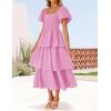 ZESICA Women’s Summer Puff Sleeve Midi Dress 2026 Casual Flowy A Line Tiered Wedding Guest Beach Vacation Long Dresses(Pink)