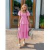 ZESICA Women’s Summer Puff Sleeve Midi Dress 2026 Casual Flowy A Line Tiered Wedding Guest Beach Vacation Long Dresses(Pink)