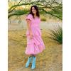 ZESICA Women’s Summer Puff Sleeve Midi Dress 2026 Casual Flowy A Line Tiered Wedding Guest Beach Vacation Long Dresses(Pink)