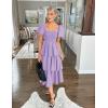 ZESICA Women’s Summer Puff Sleeve Midi Dress 2026 Casual Flowy A Line Tiered Wedding Guest Beach Vacation Long Dresses(Purple)
