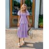 ZESICA Women’s Summer Puff Sleeve Midi Dress 2026 Casual Flowy A Line Tiered Wedding Guest Beach Vacation Long Dresses(Purple)