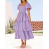 ZESICA Women’s Summer Puff Sleeve Midi Dress 2026 Casual Flowy A Line Tiered Wedding Guest Beach Vacation Long Dresses(Purple)