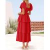 ZESICA Women’s Summer Puff Sleeve Midi Dress 2026 Casual Flowy A Line Tiered Wedding Guest Beach Vacation Long Dresses(Red)