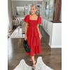 ZESICA Women’s Summer Puff Sleeve Midi Dress 2026 Casual Flowy A Line Tiered Wedding Guest Beach Vacation Long Dresses(Red)