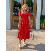 ZESICA Women’s Summer Puff Sleeve Midi Dress 2026 Casual Flowy A Line Tiered Wedding Guest Beach Vacation Long Dresses(Red)