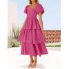 ZESICA Women’s Summer Puff Sleeve Midi Dress 2026 Casual Flowy A Line Tiered Wedding Guest Beach Vacation Long Dresses(Rose)