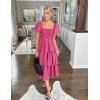 ZESICA Women’s Summer Puff Sleeve Midi Dress 2026 Casual Flowy A Line Tiered Wedding Guest Beach Vacation Long Dresses(Rose)