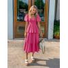 ZESICA Women’s Summer Puff Sleeve Midi Dress 2026 Casual Flowy A Line Tiered Wedding Guest Beach Vacation Long Dresses(Rose)