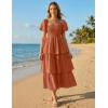 ZESICA Women’s Summer Puff Sleeve Midi Dress 2026 Casual Flowy A Line Tiered Wedding Guest Beach Vacation Long Dresses(Rust)