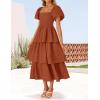 ZESICA Women’s Summer Puff Sleeve Midi Dress 2026 Casual Flowy A Line Tiered Wedding Guest Beach Vacation Long Dresses(Rust)
