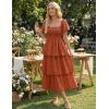 ZESICA Women’s Summer Puff Sleeve Midi Dress 2026 Casual Flowy A Line Tiered Wedding Guest Beach Vacation Long Dresses(Rust)