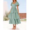 ZESICA Women’s Summer Puff Sleeve Midi Dress 2026 Casual Flowy A Line Tiered Wedding Guest Beach Vacation Long Dresses(Sage)