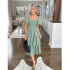 ZESICA Women’s Summer Puff Sleeve Midi Dress 2026 Casual Flowy A Line Tiered Wedding Guest Beach Vacation Long Dresses(Sage)