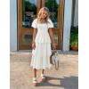 ZESICA Women’s Summer Puff Sleeve Midi Dress 2026 Casual Flowy A Line Tiered Wedding Guest Beach Vacation Long Dresses(White)