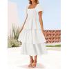 ZESICA Women’s Summer Puff Sleeve Midi Dress 2026 Casual Flowy A Line Tiered Wedding Guest Beach Vacation Long Dresses(White)