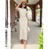 ZESICA Women’s Summer Short Sleeve Bodycon Midi Dresses 2026 Casual Crewneck Knit Wrap Tie Waist T Shirt Long Dress(Apricot)