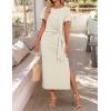 ZESICA Women’s Summer Short Sleeve Bodycon Midi Dresses 2026 Casual Crewneck Knit Wrap Tie Waist T Shirt Long Dress(Apricot)