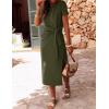 ZESICA Women’s Summer Short Sleeve Bodycon Midi Dresses 2026 Casual Crewneck Knit Wrap Tie Waist T Shirt Long Dress(Army Green)