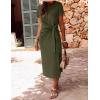 ZESICA Women’s Summer Short Sleeve Bodycon Midi Dresses 2026 Casual Crewneck Knit Wrap Tie Waist T Shirt Long Dress(Army Green)
