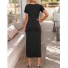 ZESICA Women’s Summer Short Sleeve Bodycon Midi Dresses 2026 Casual Crewneck Knit Wrap Tie Waist T Shirt Long Dress(Black)
