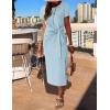ZESICA Women’s Summer Short Sleeve Bodycon Midi Dresses 2026 Casual Crewneck Knit Wrap Tie Waist T Shirt Long Dress(Blue)