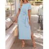 ZESICA Women’s Summer Short Sleeve Bodycon Midi Dresses 2026 Casual Crewneck Knit Wrap Tie Waist T Shirt Long Dress(Blue)