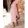 ZESICA Women’s Summer Short Sleeve Bodycon Midi Dresses 2026 Casual Crewneck Knit Wrap Tie Waist T Shirt Long Dress(Dusty Pink)
