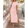 ZESICA Women’s Summer Short Sleeve Bodycon Midi Dresses 2026 Casual Crewneck Knit Wrap Tie Waist T Shirt Long Dress(Dusty Pink)