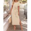 ZESICA Women’s Summer Short Sleeve Bodycon Midi Dresses 2026 Casual Crewneck Knit Wrap Tie Waist T Shirt Long Dress(Khaki)