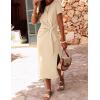 ZESICA Women’s Summer Short Sleeve Bodycon Midi Dresses 2026 Casual Crewneck Knit Wrap Tie Waist T Shirt Long Dress(Khaki)