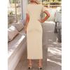 ZESICA Women’s Summer Short Sleeve Bodycon Midi Dresses 2026 Casual Crewneck Knit Wrap Tie Waist T Shirt Long Dress(Khaki)