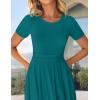 ZESICA Women’s Summer Short Sleeve Maxi Dress 2026 Casual Crewneck Pleated A Line Flowy Long Dresses with Pockets(Aqua)