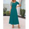 ZESICA Women’s Summer Short Sleeve Maxi Dress 2026 Casual Crewneck Pleated A Line Flowy Long Dresses with Pockets(Aqua)
