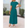 ZESICA Women’s Summer Short Sleeve Maxi Dress 2026 Casual Crewneck Pleated A Line Flowy Long Dresses with Pockets(Aqua)